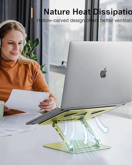 Laptop Stand for Desk,Adjustable Laptop Stand Holder and Riser,Foldable Aluminum Notebook Computer Stands for MacBook Air Pro HP Lenovo Dell Samsung Chromebook, 10-15.6 inch,Yellow Green