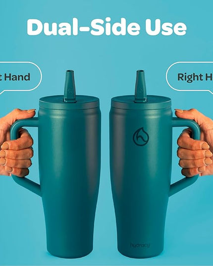 Hydracy Soulmate Insulated Tumblers with Handle and Stainless Steel Straw - 100% Leakproof Reusable Insulated Cup - Cupholder Friendly Rubber Base Travel Mug - Twilight Teal