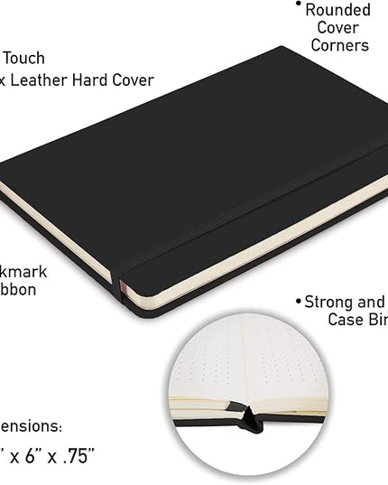 Simply Genius A5 Hardcover Dotted Notebook - Lay-Flat Binding & Grid Pages - Durable Leatherette Cover & Dotted Journal Multipack - Ample 192-Page Bulk Journals - Pack of 20, A5, Black