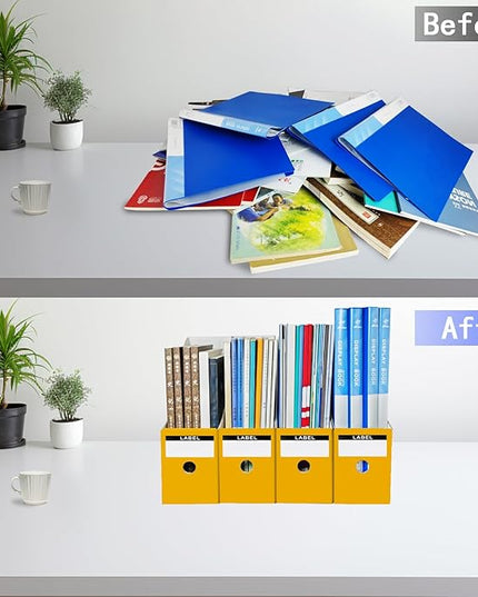 Limitliho 2 Pack Magazine File Folder Holder for Desk, Golden Yellow Book Bins for Classroom Library,Office,Home, 10.6" H x 10.2" L x 3.5" W in Cardboard Paper Organizer