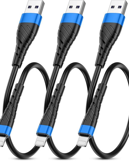 OIITH MFi Certified Short for iPhone Charger Cable 3 Pack 1 Ft, 12 inch for Lightning Charging Cord, Fast 2.4A for iPhone Data Cord Compatible with iPhone12/11/XS/Max/XR/X/8/8P/7P/6/iPad - Blue