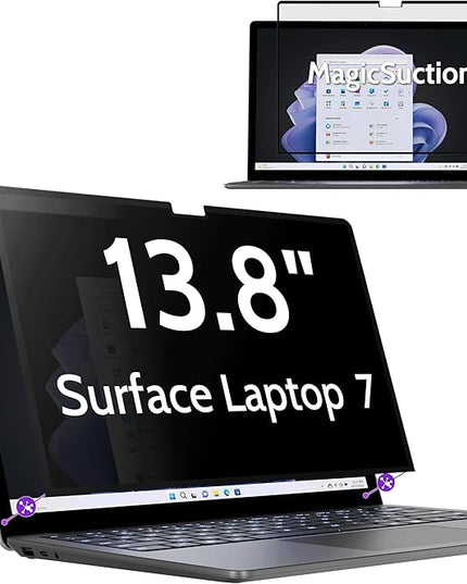 Peslv Privacy Screen for 13.8 Inch Surface Laptop 7, MagicSuction™ Removable Anti Spy Black Protector, Glare Blue Light Filter for Microsoft Laptop Computer Monitor