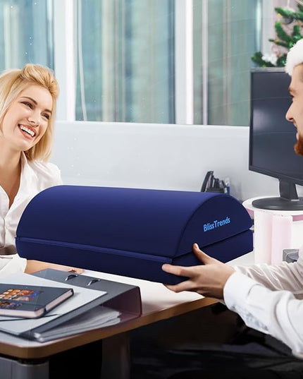 BlissTrends Foot Rest for Under Desk at Work-Versatile Foot Stool with Washable Cover-Comfortable Footrest with 2 Adjustable Heights for Car,Home and Office to Relieve Back,Lumbar,Knee Pain-Blue Long