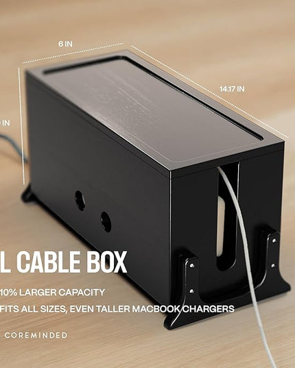 Extra Large Cable Management Box, Wood Cord Hider Box & Organizer for Power Strip, TV Wires & Desk Cable Storage