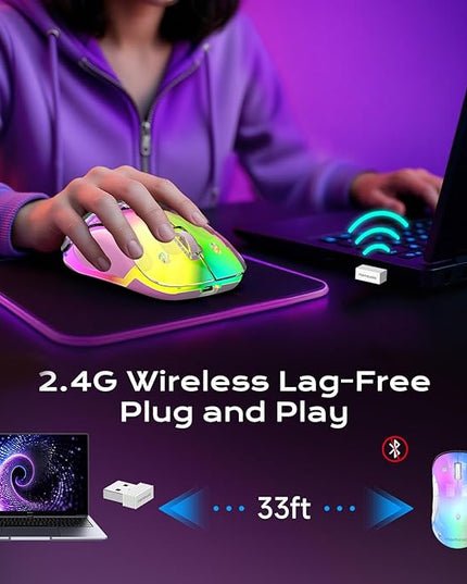 memzuoix 2.4G LED Wireless Mouse, Rechargeable Ergonomic Mouse with Detachable Cover, 1400 DPI Portable Optical Computer Mouse with USB Receiver for Laptop, PC, Desktop and MacBook, 5 Buttons-Purple