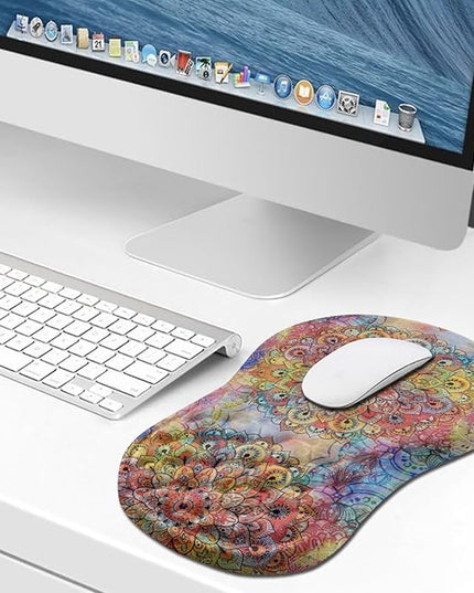 Hokafenle Ergonomic Mouse Pad Wrist Support, Wrist Rest Mousepad for Carpal Tunnel Pain Relief with Integrated Memory Foam Slope Massage Bulge (11.8x7.9 inch,Mandala