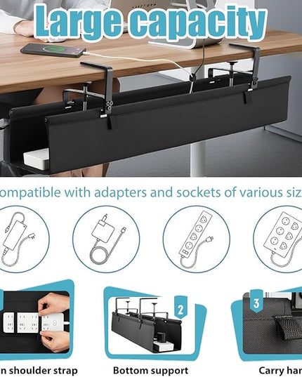 Oxford Cloth Under Desk Cable Management Tray,No-Drill 48" Desk Cable Management Organizer with Clip/Screw Installation,Holds Up to 70 lbs,Fabric Cable Management for Home,Office & Gaming Computer