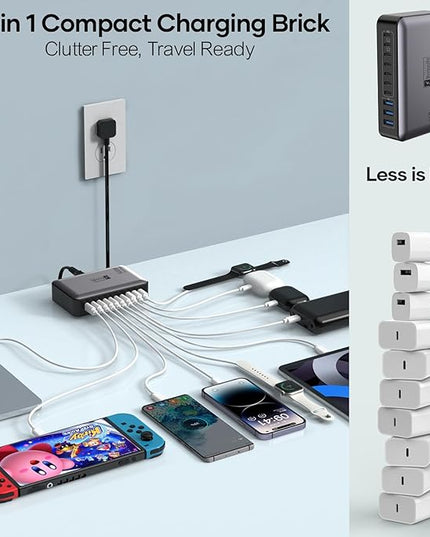 USB C Charger Block 500W, 10-Port Charging Station, GaN PD 140W Type C Fast Charger Hub for MacBook Pro/Air, DELL, iPad, iPhone, Samsung Galaxy, Low Profile Flat Plug