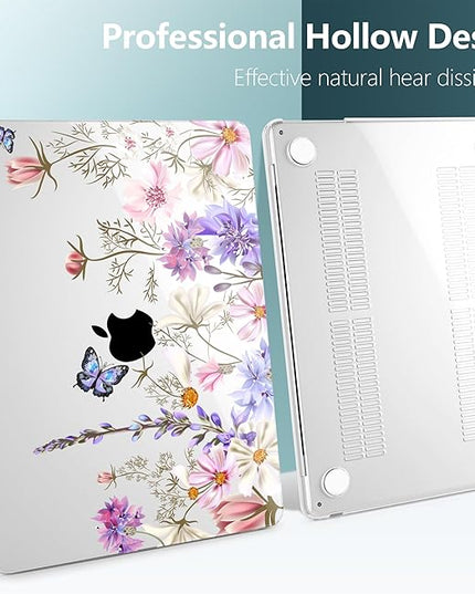 DONGKE for M4 MacBook Air 13.6 Inch Case 2025 2024 2023 2022 Model A3240 A3113 A2681 M3 M2 Chip, Plastic Hard Shell Case Cover with Touch ID for MacBook Air 13 Inch M4 - Butterfly Floral