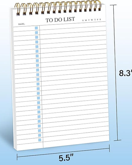 To Do List Notepad, Undated Daily Planner Notepad with To Do List Notebook Checklist Planner Spiral Waterproof Notepad for Office Supplies, School Planner, Blue, 52 Sheets, 5.5"*8.3" A5 Size