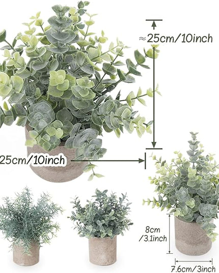Fake Plants,3 Pack Small Artificial Plants Indoor Mini Potted Faux Plants For Home Decor,Eucalyptus Greenery Plastic Green Grass Fake Plants for Shelves Desk Bathroom Bedroom Farmhouse Shelf Decor