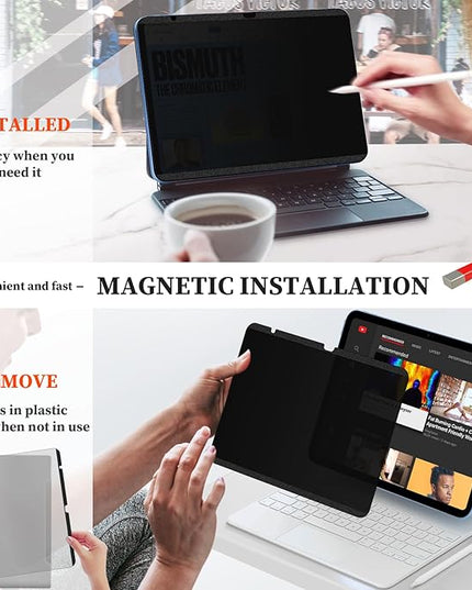 Upgraded 360° Magnetic Privacy Screen Protector for iPad 10th generation (2022) / 11th generation (2025) (Landscape+Portrait Privacy), Removable 4-Way Anti Spy Screen Film, Anti Glare Blue Light Filter, High Sensitive Bubble Free Screen