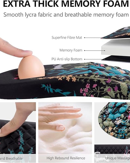 Mouse Pad Wrist Support, Laokiiy 2 in1 Keyboard Wrist Rest+ Ergonomic Mouse Pad, Non-Slip Wrist Rest for Computer Keyboard, Made Easy Typing & Relieve Wrist Pain(Flower)