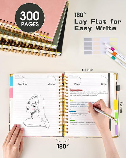 Hardcover Spiral Notebook journal with Removable Dividers Tabs, 300 Pages Leather 5 Subject Notebook College Ruled, 100GMS Notebooks for Work School Note taking,Lined Journal for Women,A5-Flower