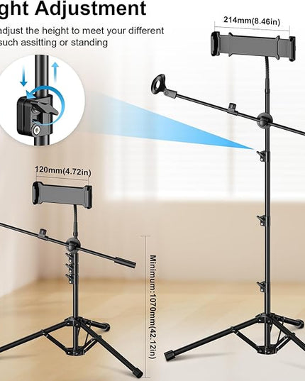 Mic Stand,6 In 1 Microphone Stand Floor Boom Mic Stand, Support Boom Gooseneck Mic Clips Tablet Phone Holder Any Combination With Mic Stand Bag