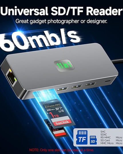 USB C Docking Station Dual Monitor 11 in 1, 4K@60Hz HDMI & DisplayPort Hub with Gigabit Ethernet, 100W PD, USB 3.0, USB C, SD/TF Card Reader, Compatible with MacBook, Dell, HP, Lenovo, Surface