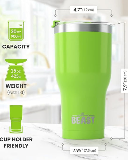 Beast 30 oz Tumbler Stainless Steel Vacuum Insulated Coffee Ice Cup Double Wall Travel Flask (Lemongrass Green)