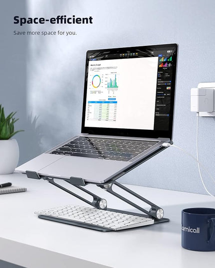 Lamicall Adjustable Laptop Stand, Portable Laptop Riser, Aluminum Laptop Stand for Desk Foldable, Ergonomic Computer Notebook Stand Holder for MacBook Air Pro, Dell XPS, HP (10-17.3'') - Grey