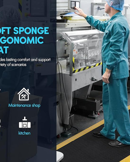 3 x 6 FT Anti Fatigue Mats Industrial 15/16 Inch Thick Soft Sponge Ergonomic Mat Durable Heavy Duty Diamond Plate for Standing Non Slip Industrial Grade Floor Mat for Leg & Back Pain