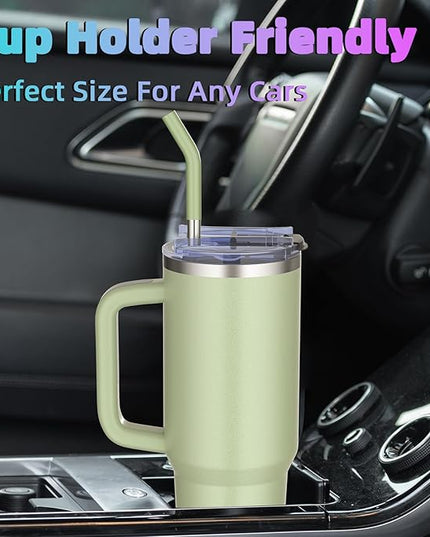 40 oz tumbler with handle and straw,Double Wall Vacuum Reusable Stainless Steel Insulated Water Bottle,With Leak Proof lid and Straw for Iced or Cold Beverages (bay green)