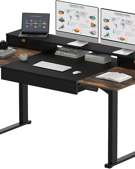 SANODESK Electric Standing Desk with Drawers, 63 x 32 inch Height Adjustable Computer Desk, Home Office Stand Up Desk with 3 Preset Heights, Black