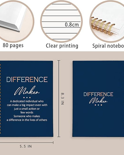 Difference Maker Gift Notebook Journal, Appreciation Gifts for Coworkers Teacher Mentor Boss Coach, Coworker Gifts, Thank You Gifts for Women Men Spiral Notebook 5.5x8.3 Inch(Navy blue)