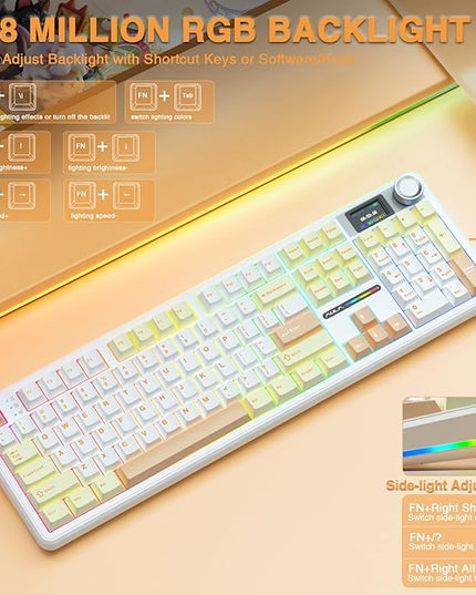 AULA F108 PRO - Wireless Mechanical Keyboard with Screen&Knob,Hot Swappable Gaming Keyboard with 8000mAh Battery,Pre-lubed Switches,RGB Backlit,PBT Keycaps Creamy Sounding Computer Keyboards,104 Keys