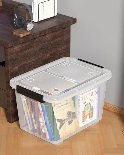 50 Quart Large Plastic Storage Box with Wheels, Latching Box with Lid, Wheeled Storage Bin, 4 Packs
