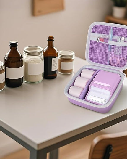ALKOO Case Compatible with NIIMBOT B21 / B1 Label Maker Wireless Thermal Label Printer, Holder for Inkless Label Maker & Labeling Tapes Refills, with Mesh Pocket for Cable Accessories (Purple)