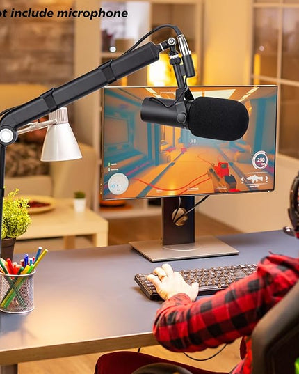 SUNMON Shure SM7B Boom Arm with Pop Filter - Free Adjustment Mic Boom Arm Compatible with SM7B Microphone, Noise reduction Mic Windscreen, Weighted Metal Height adjustment Mic Arm for Shure Microphone