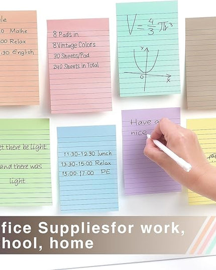 4x6 Inch Lined Sticky Notes, 8 Pack, Light Colors, Premium Self-Adhesive Notepads, Large Sticky Pads for Office, School & Home Use, Easy to Use, Reusable & Removable