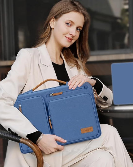 MOSISO 360 Protective Laptop Case 13.3 inch, 13-13.3 inch Laptop Sleeve Compatible with MacBook Air/Pro 13 / Pro 14,HP Dell Acer ASUS,Side Open Carrying Case with 4 Zipper Pockets&Handle, Cadet Blue