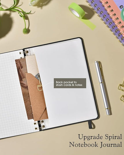 Graph Spiral Journal Notebook, A5 Hardcover Spiral Journals for Women Men, 100 GSM Graph Paper Notebooks, 150 Pages Spiral Bound Grid Notebook for Writing Note Taking Work 5.75" x 8.38" Black