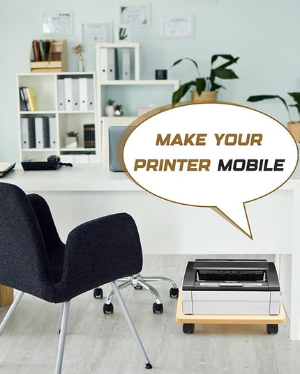 2 Pcs Office Under Desk Printer Stand with 4 Caster Wheels 13.8 x 11.8 Inches Burlywood Movable Printer Copier Shelf CPU Holder for Home Office Heavy Duty Storage Rack Scanner Fax Machine