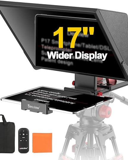 Desview P17 Portable Teleprompter for Camera Video Recording, Foldable Auto-Scrolling Prompter with Wireless Remote Sunshade & Tripod Mount Compatible with iPhone Android Tablet