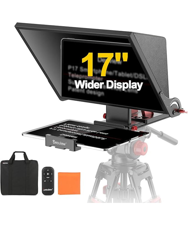 Desview P17 Portable Teleprompter for Camera Video Recording, Foldable Auto-Scrolling Prompter with Wireless Remote Sunshade & Tripod Mount Compatible with iPhone Android Tablet
