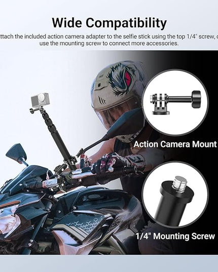NEEWER Motorcycle Mount Accessories Kit Compatible with GoPro Insta360 DJI, Bike Tail Handlebar Invisible Selfie Stick Double Clamp Holder with Action Camera Adapter for POV Video Recording, GP-30