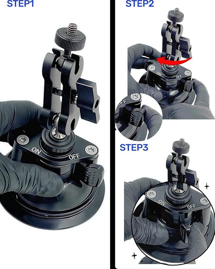Double Layer Suction Cup Mount with Double Ball Head Magic Arm, 1/4" Screw 360° Rotating Camera Mount Compatible with GoPro Hero, Insta360 X3, DJI Osmo, Action Camera, Phones for Car Windshield