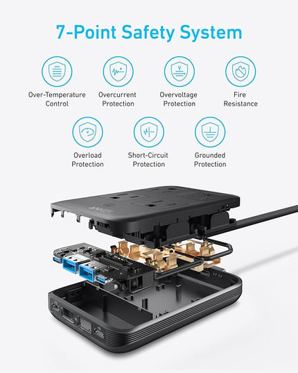 Anker Charging Station, 20W Max 8-in-1 USB-C Power Strip for iPhone 15/14 and MacBook Air/Pro, 5 ft Thin Cord with 4 AC, 2 USB-A, and 2 USB-C Ports, Fast Charging Desktop Charger for Travel, Office