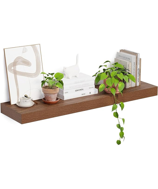 Heimlove 12 Inch Deep Floating Shelves, 48 x 12 inches Long Wall Shelf, Rustic Wood Wall Shelves for Fireplace Mantel, Set of 1 (Walnut)