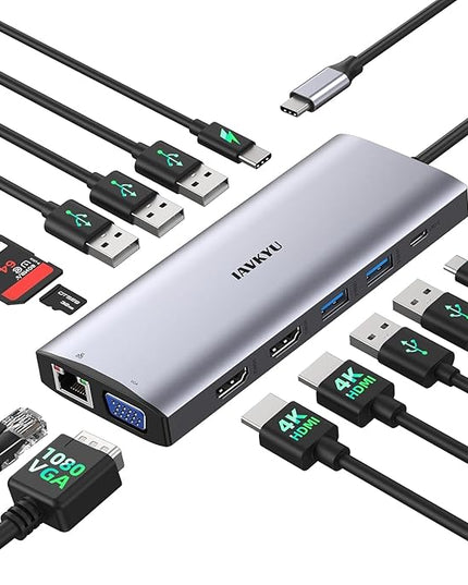 USB C Laptop Docking Station, Docking Station Dual Monitor, 13 in 1 DockingStation 3 Monitors with 2HDMI,VGA, Ethernet,7USB C/A Port, 100w PD, SD/TF, USB C Hub for Dell/HP/Surface/Lenovo Laptop