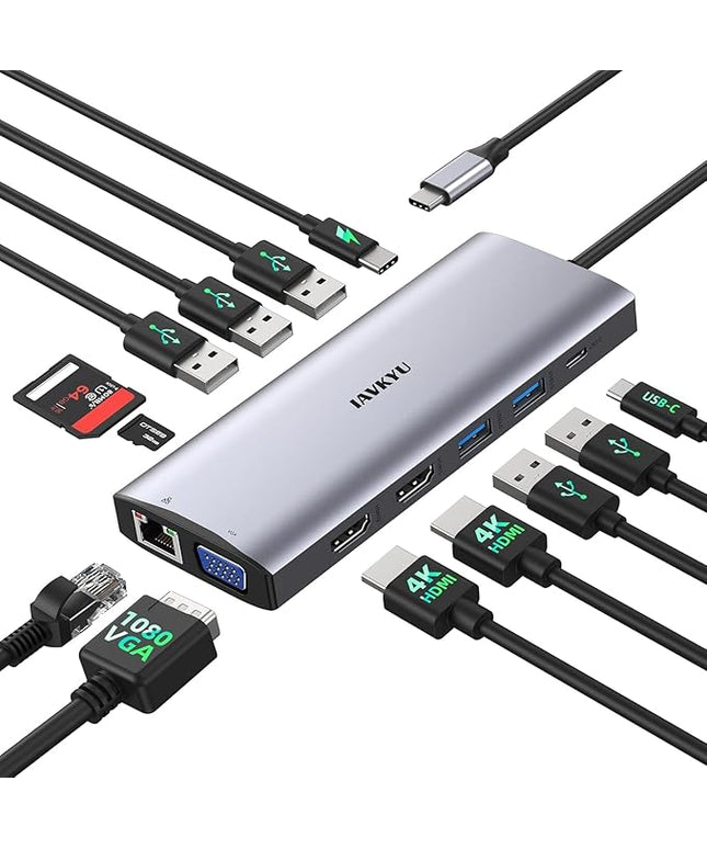 USB C Laptop Docking Station, Docking Station Dual Monitor, 13 in 1 DockingStation 3 Monitors with 2HDMI,VGA, Ethernet,7USB C/A Port, 100w PD, SD/TF, USB C Hub for Dell/HP/Surface/Lenovo Laptop