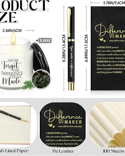 4 Pcs Difference Maker Gift for Women Men Teacher Employee Appreciation Gift for Coworker Staff Coach Difference Maker Mug Notebook Scented Candle Motivational Ballpoint Pen for Valentines(Black)