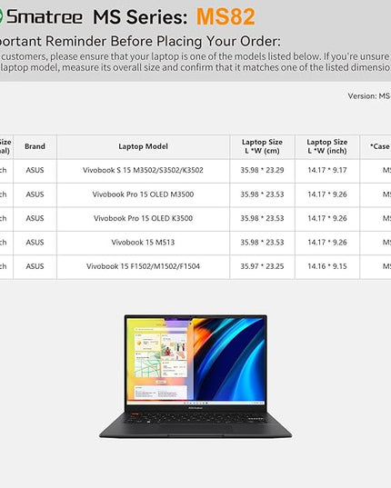 Smatree MS82 Hard EVA Protective Sleeve Case with Stand Compatible for 15.6 inch ASUS Vivobook 15X OLED/Vivobook Pro 15 OLED, for ASUS P1512/M515/L510/F515, for ASUS Vivobook 15/S15 Seires Laptop