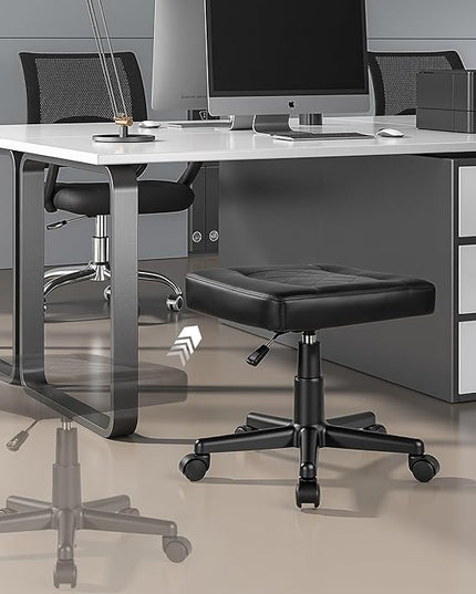 VECELO Under Desk Footrest, PU Ergonomic Foot Rest with Wheels, Comfort Padding, Height Adjustable for Relieving Leg Pain, Stiffness, Black