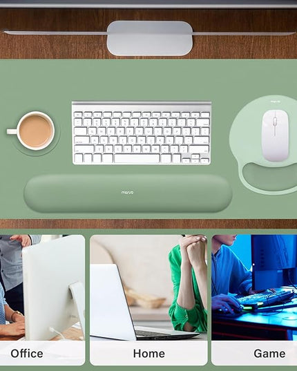 MOSISO Wrist Rest for Keyboard Mouse Pad Set, Large Gaming Deskpad&Circle Curved Mousepad&Keyboard Wrist Rest&Coaster, Ergonomic Non-Slip Mousepad&Easy Typing Pad with Silicone Lining, Green
