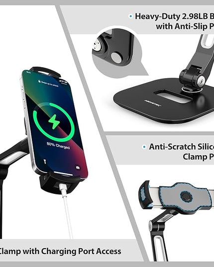 AboveTEK Tablet Stand, Multi-Angle Adjustable iPad Stand Holder, 360° Swivel Tablets Stand Aluminum Desk Mount Fits 4”-11"(Diagonal) iPad/mini/Air/Pro for Business Kiosk Office – Black