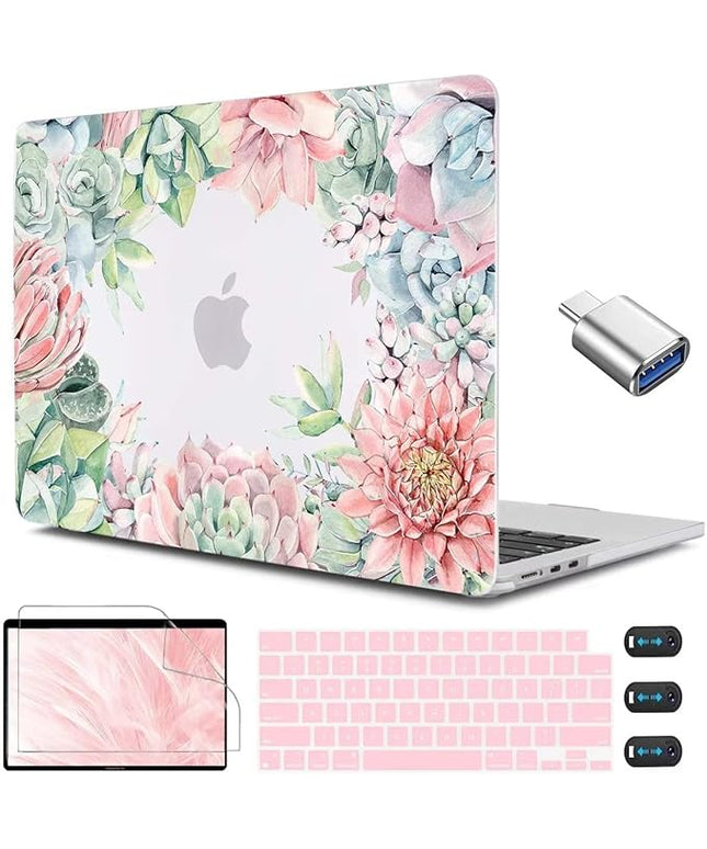 CISSOOK Compatible with MacBook Air 13.6 Inch Case 2022 2024 2025 Release M2 M3 M4, Succulent Plants Cover with Keyboard Cover USB Adapter for MacBook Air 13.6 inch A2681 A3113 A3240- Succulents