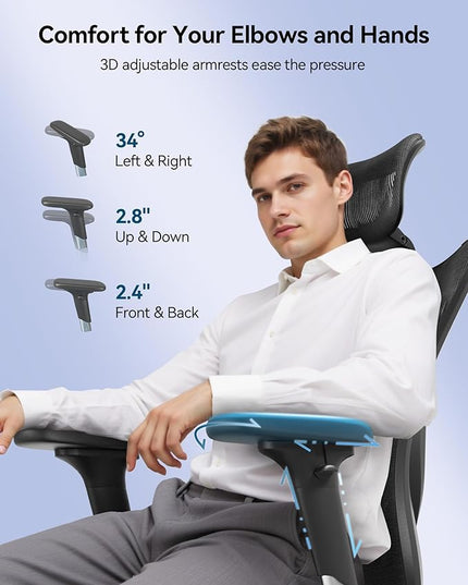 SIHOO M57 Ergonomic Mesh Office Chair, High Back Home Desk Chair with 3D Armrests, Lumbar Support and Adjustable Headrest, Comfortable Computer Chair, Big & Tall Office Chair Hold 330 LBS-Black