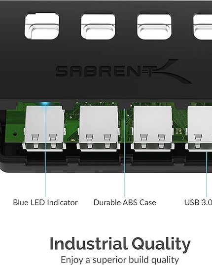 SABRENT 4-Port USB 3.0 Hub with Individual LED Power Switches - Slim, Portable Design - 2 Ft Cable - Fast Data Transfer - Compatible with Mac & PC (HB-UM43)